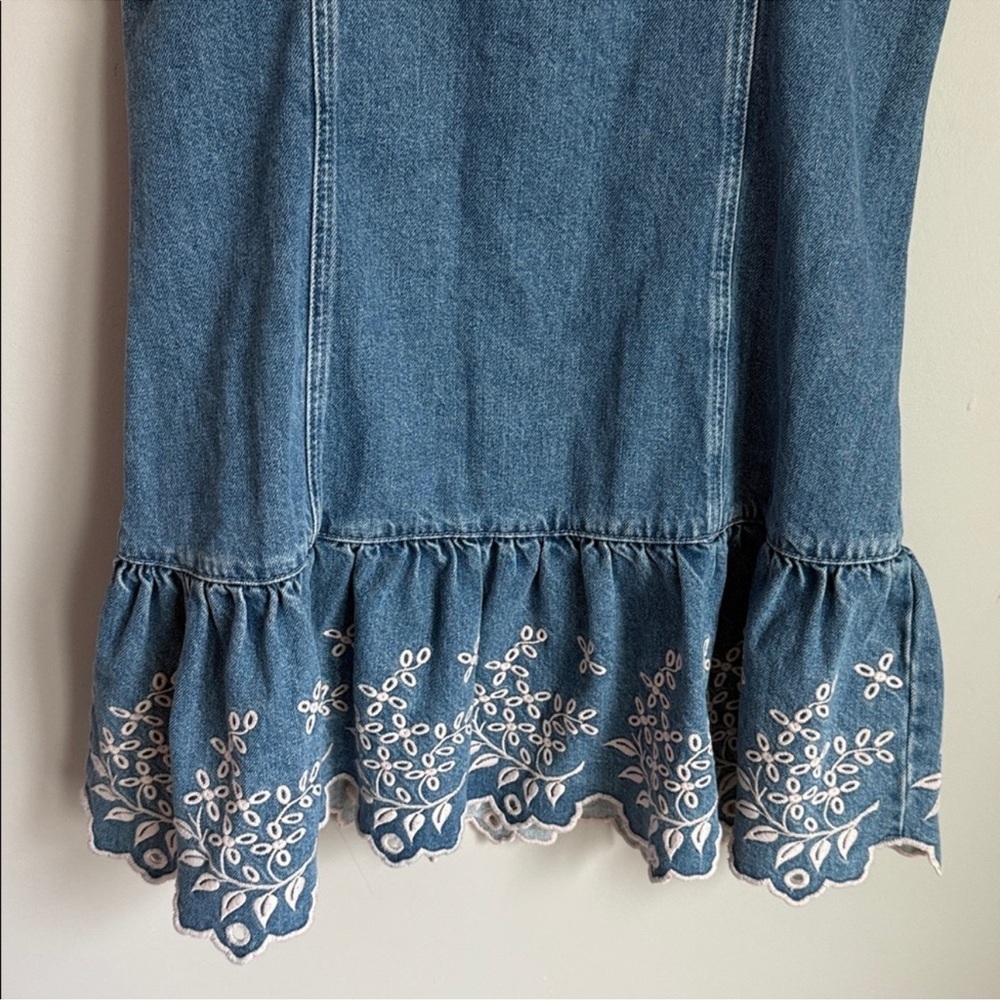 Embroidered Hem Denim Mini Dress - Blue - Picture 14 of 14